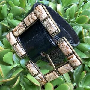 Vintage Leatherock Black Brown Stone Leather Belt